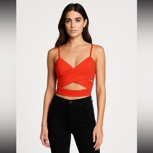 Charles Richards Red Cutout Cage Crop Top – Strappy Bralette Style – Size Large
